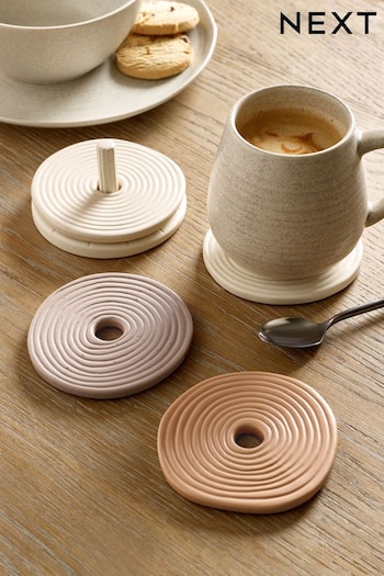 Set of 4 Natural Sculptural Ceramic Coasters (567228) | £14
