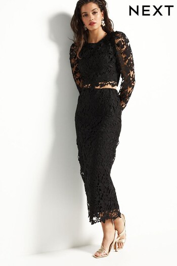 Black Lace Co-Ord Midi Skirt (567333) | £60