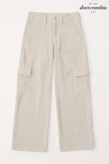 Abercrombie & Fitch Cream Cord Cargo Wide Leg Trousers (567387) | £52