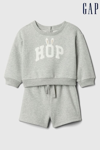Gap Grey Graphic Baby Sweatshirt and Shorts Set (Newborn-24mths) (567565) | £25