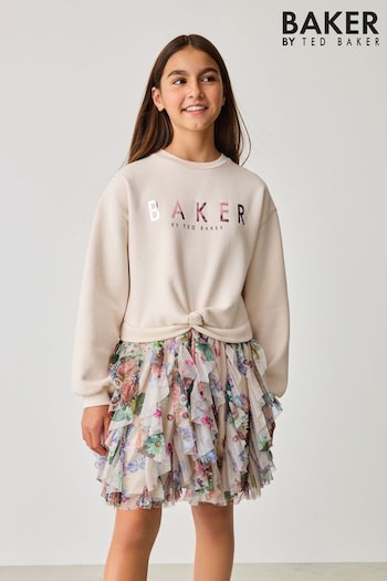 Baker by Ted Baker Stone Ruffle Printed Sweat Dress (567685) | £40 - £47