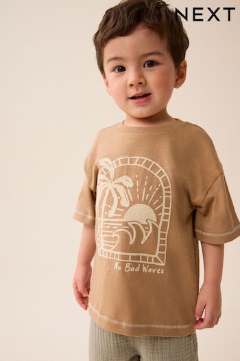 Tan Brown Short Sleeve Printed T-Shirt (3mths-7yrs) (567811) | £5 - £7