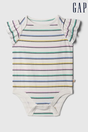 Gap White Print Crew Neck Flutter Sleeve Bodysuit (Newborn-5yrs) (568150) | £8