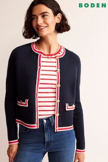 Boden Dark Blue Holly Cropped Knitted Jacket (568371) | £120