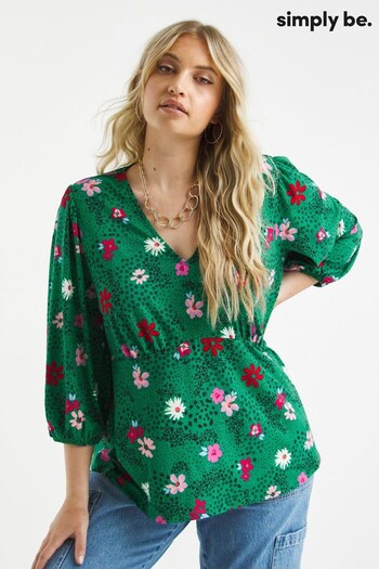 Simply Be Green Floral Supersoft V-Neck Top (568443) | £22