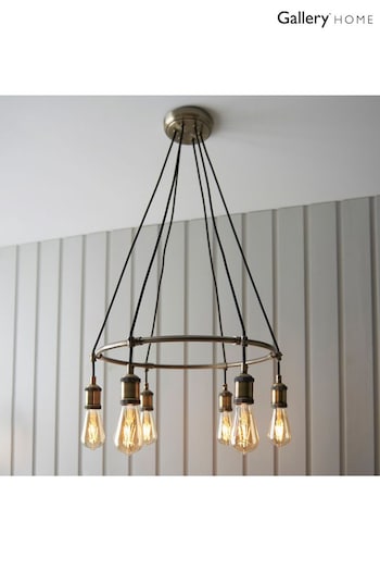 Gallery Home Antique Brass Halsy 6 Bulb Pendant Ceiling Light (568502) | £155