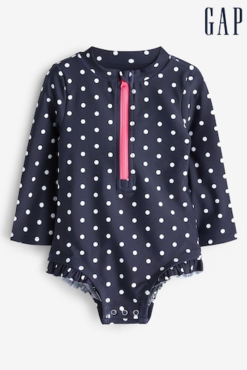 Gap Navy Polka Dot Baby Long Sleeve Zip Swimsuit (Newborn-5yrs) (568523) | £25