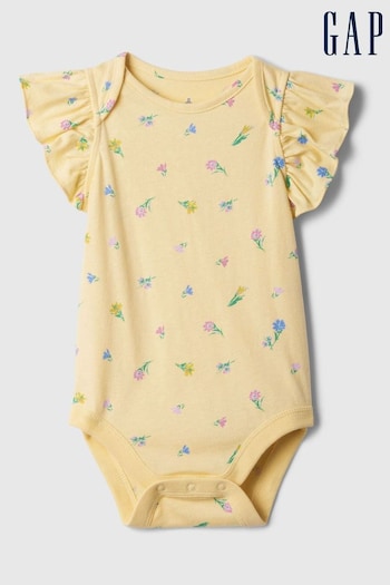 Gap Yellow Floral Ruffle Sleeve Bodysuit (Newborn-5yrs) (568610) | £8