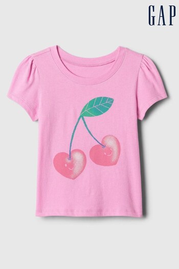 Gap Pink Print Crew Neck Flutter Sleeve T-Shirt (568657) | £8