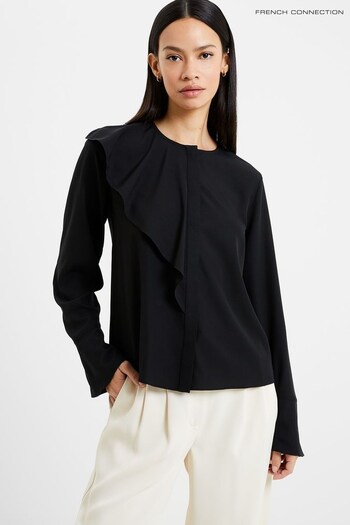 French Connection Crepe Light Asymmetric Frill Black Blouse (568673) | £45