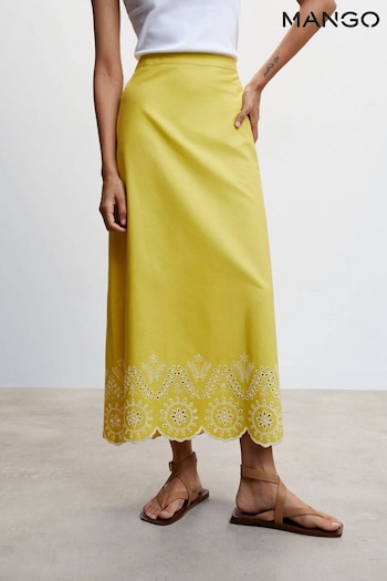 Mango Green Broderie Anglaise Cotton Skirt (568883) | £50