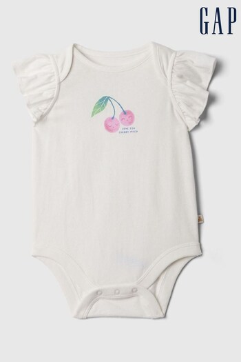 Gap White Cherry Ruffle Short Sleeve Bodysuit (Newborn-5yrs) (568915) | £8