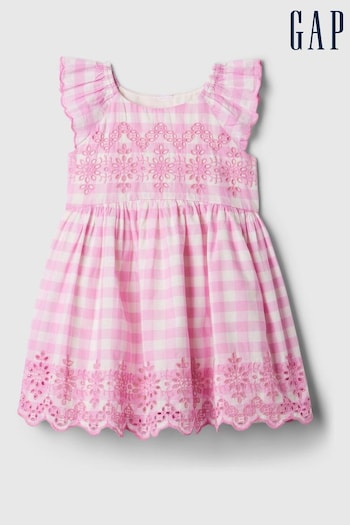 Gap Pink Stripe Eyelet Flutter Sleeve Dress (Newborn-5yrs) (569044) | £30