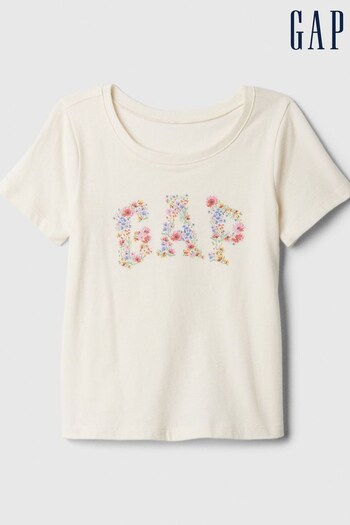 Gap White Floral Logo Short Sleeve Crew Neck T-Shirt (Newborn-5yrs) (569158) | £8