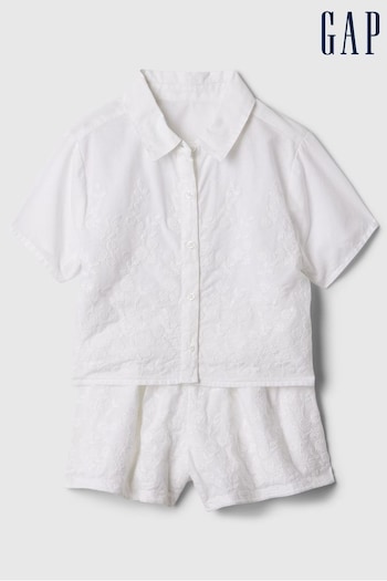 Gap White Embroidered Shirt and Shorts Set (Newborn-5yrs) (569280) | £35