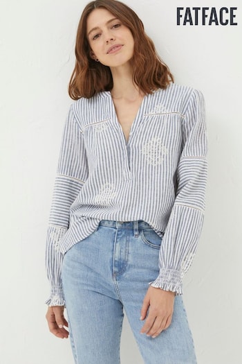 FatFace Blue Poppy Stripe Embroidered Blouse (569949) | £48