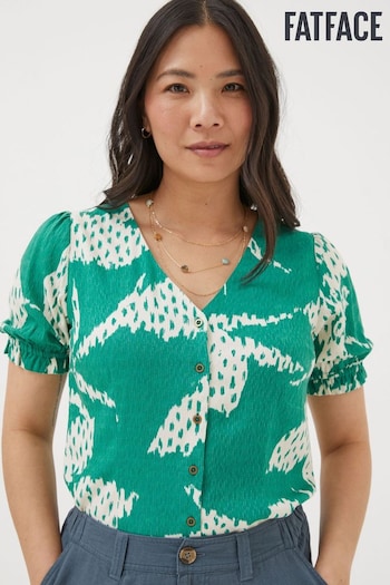 FatFace Green Savannah Textured Leaves Blouse (570074) | £42