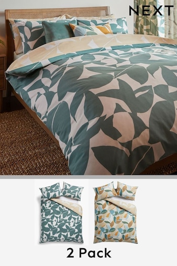2 Pack Green Painted Leaf Reversible Duvet Cover and Pillowcase Set (570199) | £32 - £68