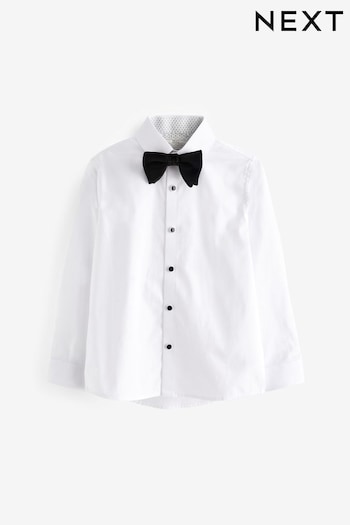 White Long Sleeve Smart Shirt With Bow Tie (3-16yrs) (570254) | £22 - £27