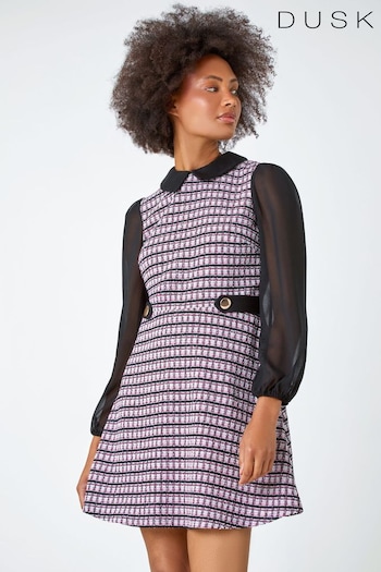 Dusk Pink Collared Boucle Mini Stretch Dress (570375) | £48