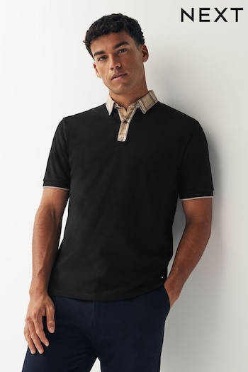 Black Check Smart Collar Polo Shirt (570446) | £28