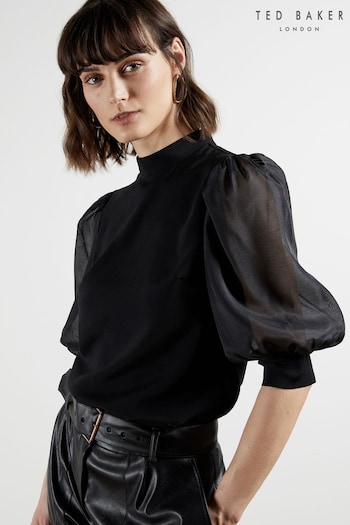 Ted Baker Black Organza Micaeli Volume Sleeve Top (570480) | £95