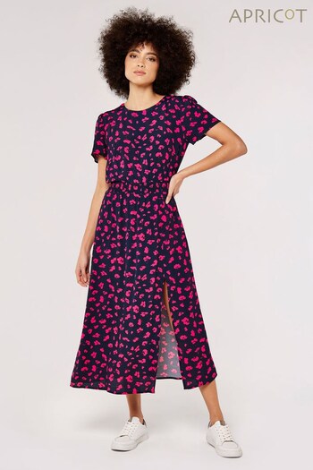 Apricot Navy Blue/Pink Abstract Floral Split Midi Dress (571002) | £35