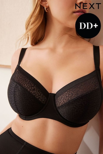 Black DD+ Non Pad Balcony Smoothing Animal Mesh Underwired Side Support Bra (571182) | £22