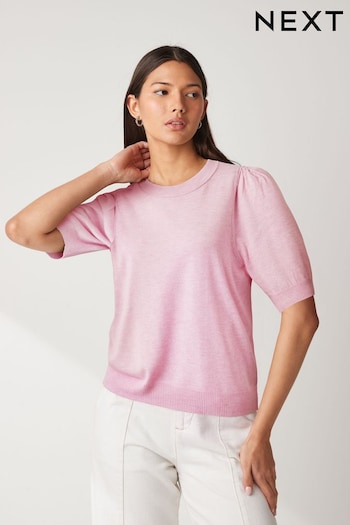 Pink Crew Neck Short Sleeve Knitted Top (571197) | £16