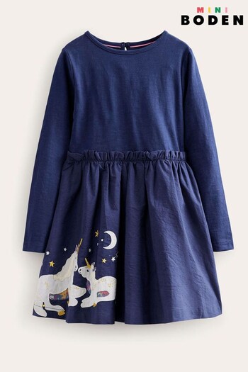 Boden Blue Jersey Woven Applique Dress (571223) | £34 - £39