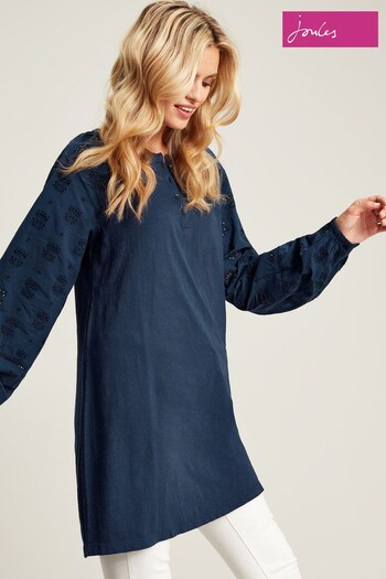 Joules Outlet Ria Navy Broderie/Jersey Tunic (571255) | £37.95