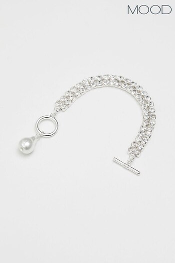 Mood Silver Tone Crystal Diamante Pearl Charm T Bar Bracelet (571349) | £17