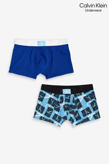 Calvin Klein Boys Blue Monogram Patch 2-Pack Trunks (571867) | £27