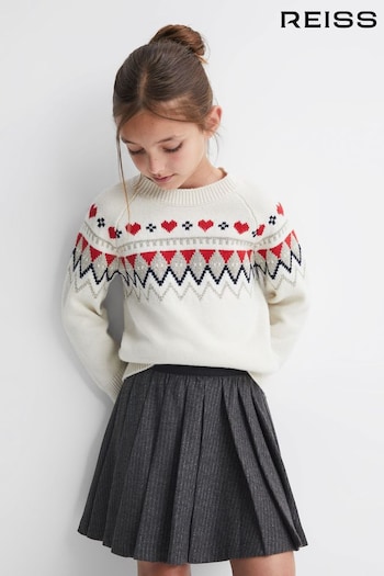 Reiss Dark Grey Marcie Junior Wool Blend Striped Pleated Skirt (572034) | £40