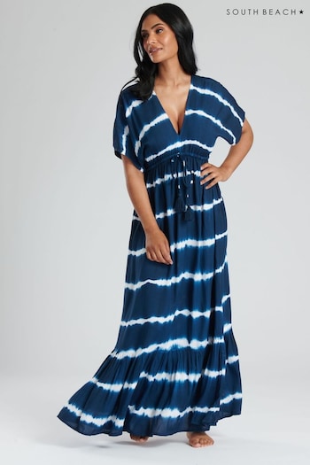 South Beach Blue V-Neck Tie Dye Maxi Dress (572088) | £35