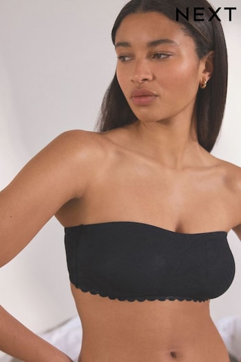 Black All-Over Lace Scallop Edge Bandeau Bras 2 Pack (572143) | £16