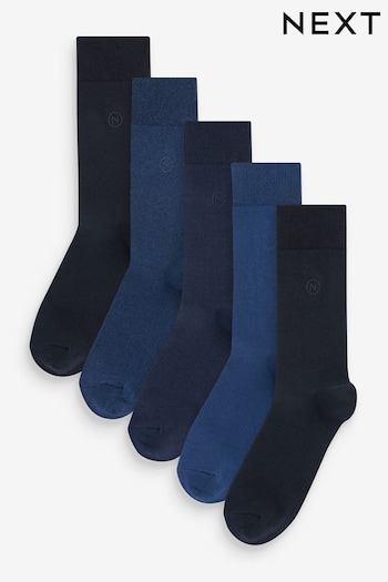 Blue/Navy 5 Pack Embroidered Lasting Fresh Socks (572182) | £14