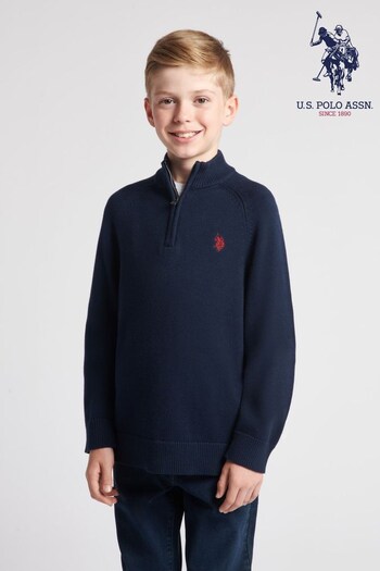 U.S. Polo Assn Dye Blue Quarter Zip Knitted Sweatshirt (572322) | £55 - £66
