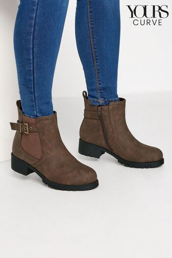 Yours Curve Brown Extra Wide Fit Buckle Ankle Boots (572390) | £33