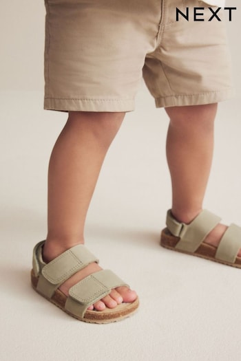 Sage Green Standard Fit (F) Leather Touch Fastening Corkbed Sandals Light (572454) | £16 - £19