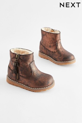 Bronze Brown Wide Fit (G) Warm Lined Tassel Detail Zip Boots (572747) | £27 - £31