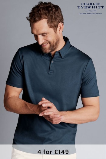 Charles Tyrwhitt Blue Plain Short Sleeve Jersey Polo shirt Shirt (572808) | £60