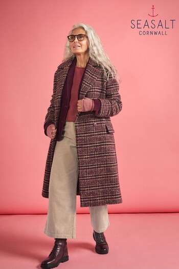 Seasalt Cornwall Purple Evenweave Wool Blend Checked Coat (572812) | £195