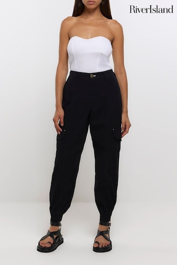 River Island Black Self Belt Cuffed Cargo Logo Trousers (572855) | £40