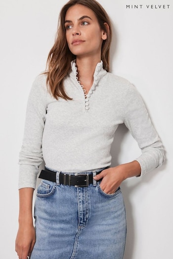 Mint Velvet Grey Rouleau Button Top (572997) | £49