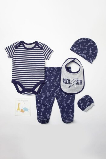 Little Gent Baby Blue Rock Star Print Cotton 6 Piece Gift Set (573064) | £30