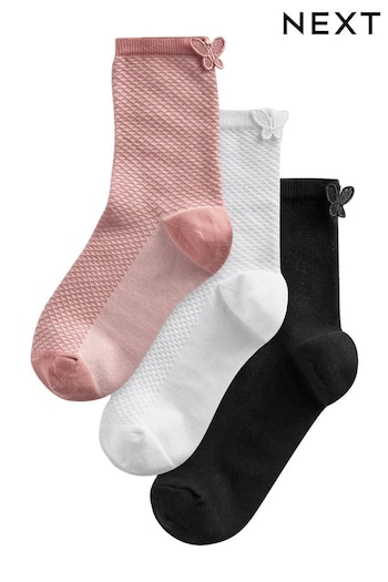 Black/White/Pink Butterfly Ankle Socks 3 Pack (573081) | £10