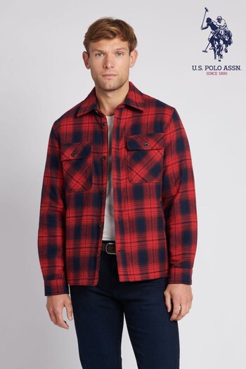 U.S. Polo Divisional Assn. Mens Red Ombre Brushed Twill Check Shacket (573109) | £80