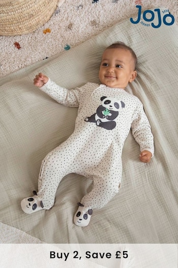 JoJo Maman Bébé Panda Appliqué Zip Cotton Baby Sleepsuit (573738) | £21