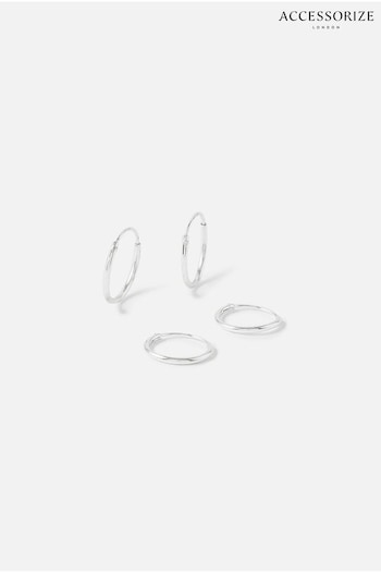 Accessorize Silver Tone Sterling Plain Mini Hoops Set of Two (573967) | £15